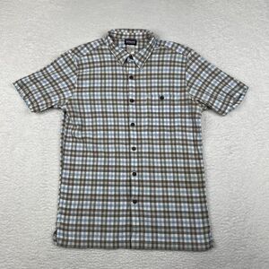 Patagonia Shirt Mens Small Gray Plaid Seersucker Button Up Short Sleeve Outdoors